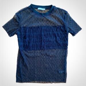 Lush Sheer Black Lace Whimsygoth Polka Dot T-Shirt Blouse Womens Small